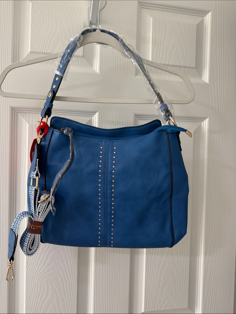 Montana West Blue Stud-Accent Shoulder Bag